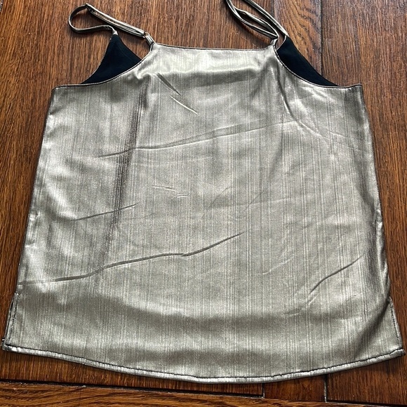 Bishop + young Anthropologie metallic black V-neck cropped tank top cami small - Picture 3 of 7